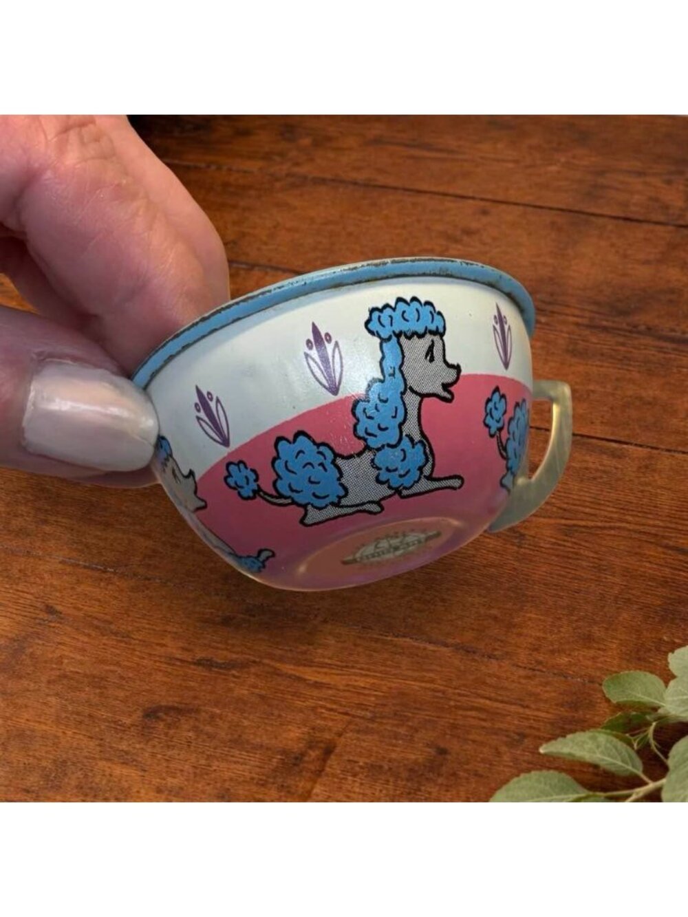 Vintage Ohio Art Childrens Tin Tea Set With Blue Poodle Design and Pink Backgrou - Picture 3 of 8